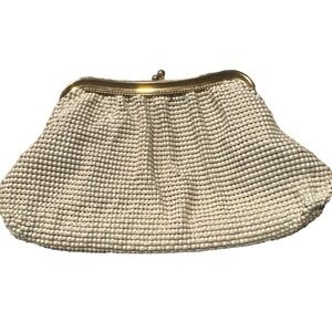 Vtg Whiting & Davis Metal Mesh Evening Bag Purse Gold & Off White Art Deco USA